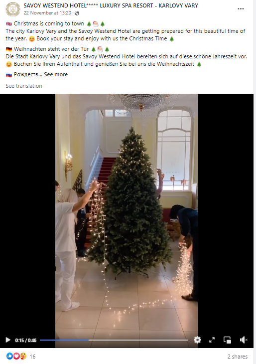 Savoy Westend Hotel posted a video of decorating a Christmas tree to show off the holiday decorations.