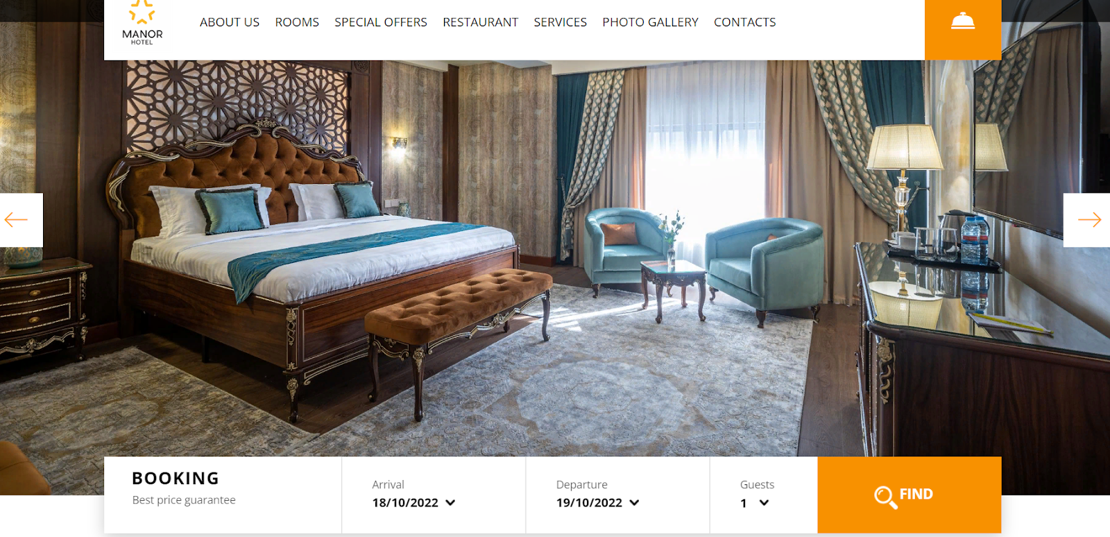 Booking Engine on the website of the Manor hotel in Tashkent